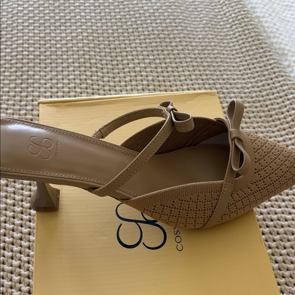 Pointed Toe Knit Slingback Mule in Brown with Bow Accent - Picture 5 of 7